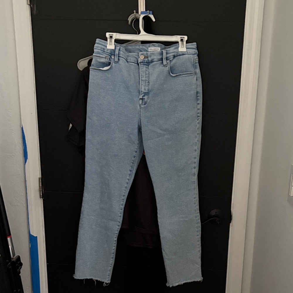 Good American Light Blue High-Rise Straight Leg Jeans